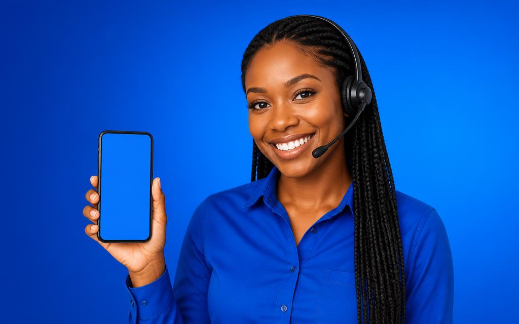 Atendente com headset pronta para atender
